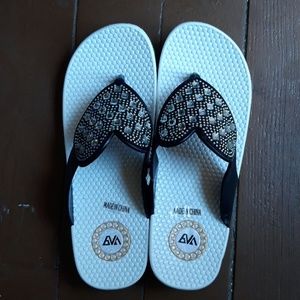 Brand new never worn bedazzled heart foam sandals